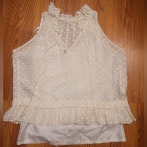 Rebecca Taylor Box Clip Tank Top Ruffle Blouse Sz 0 Ties Cream/Off-White W/Cami